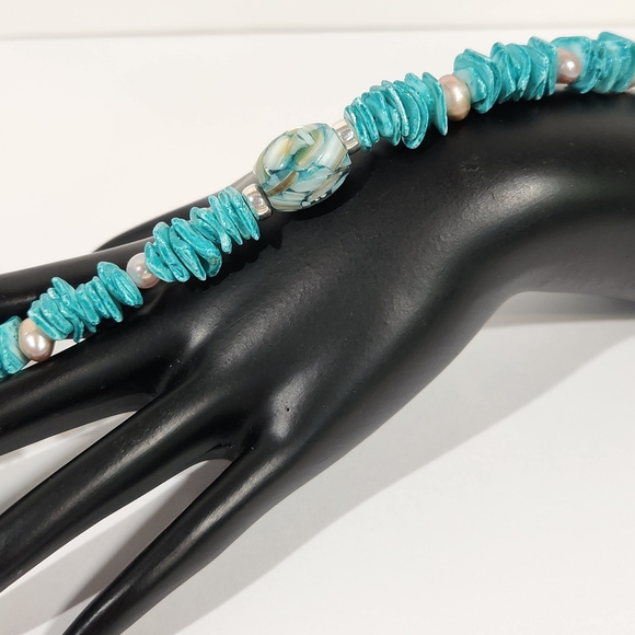"Ocean Dreams" Bracelet With Sterling, Turquoise Shells, Freshwater Pearls & MOP - Picture 8 of 12